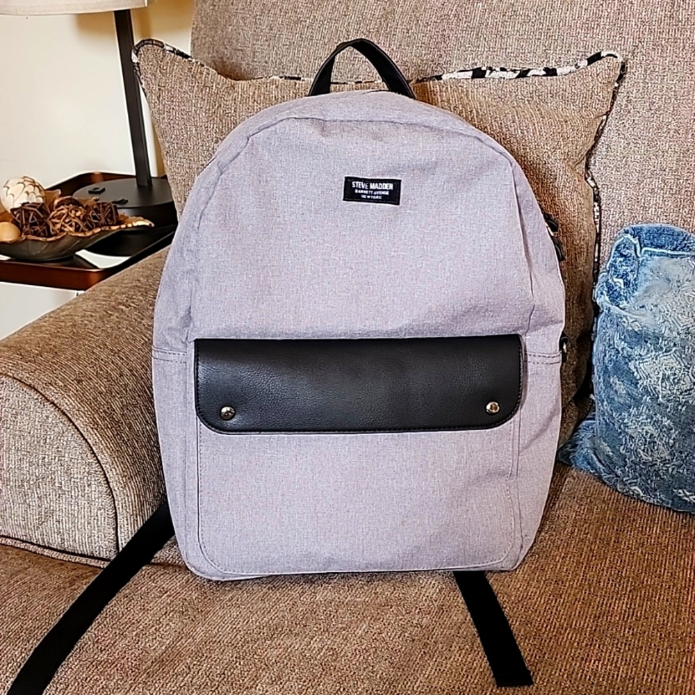 Steven Madden grey faux leather pocket Back Pack